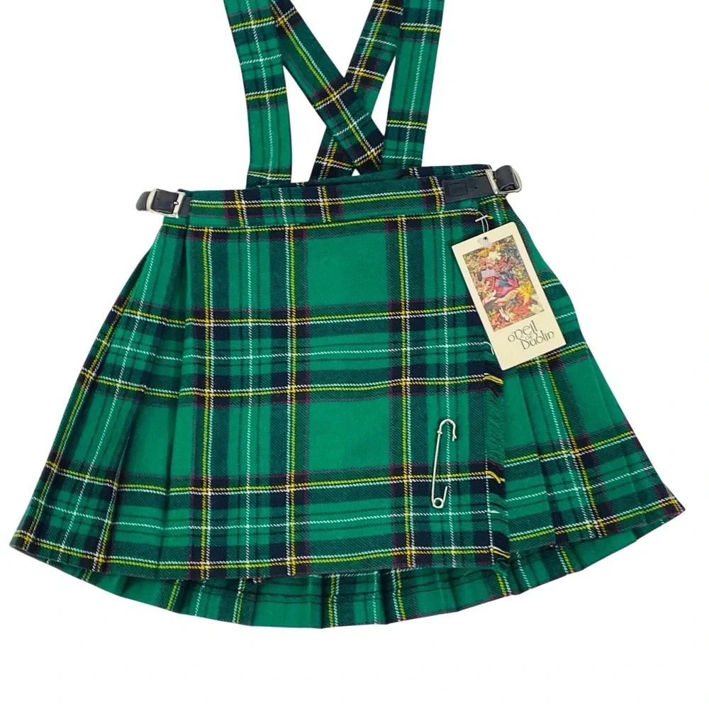 O'Neil of Dublin‎ Kilt Skirt Gordan Tartan Green Plaid Pinafore Girl's Sz 3/4